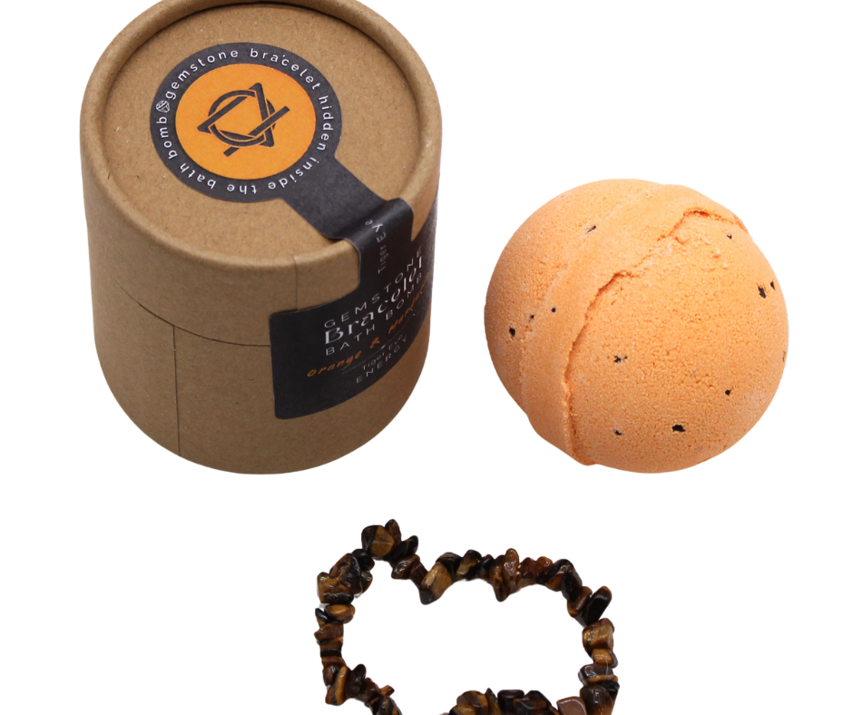 Tiger Eye Gemstone Bracelet Bath Bomb - Orange & Mandarin