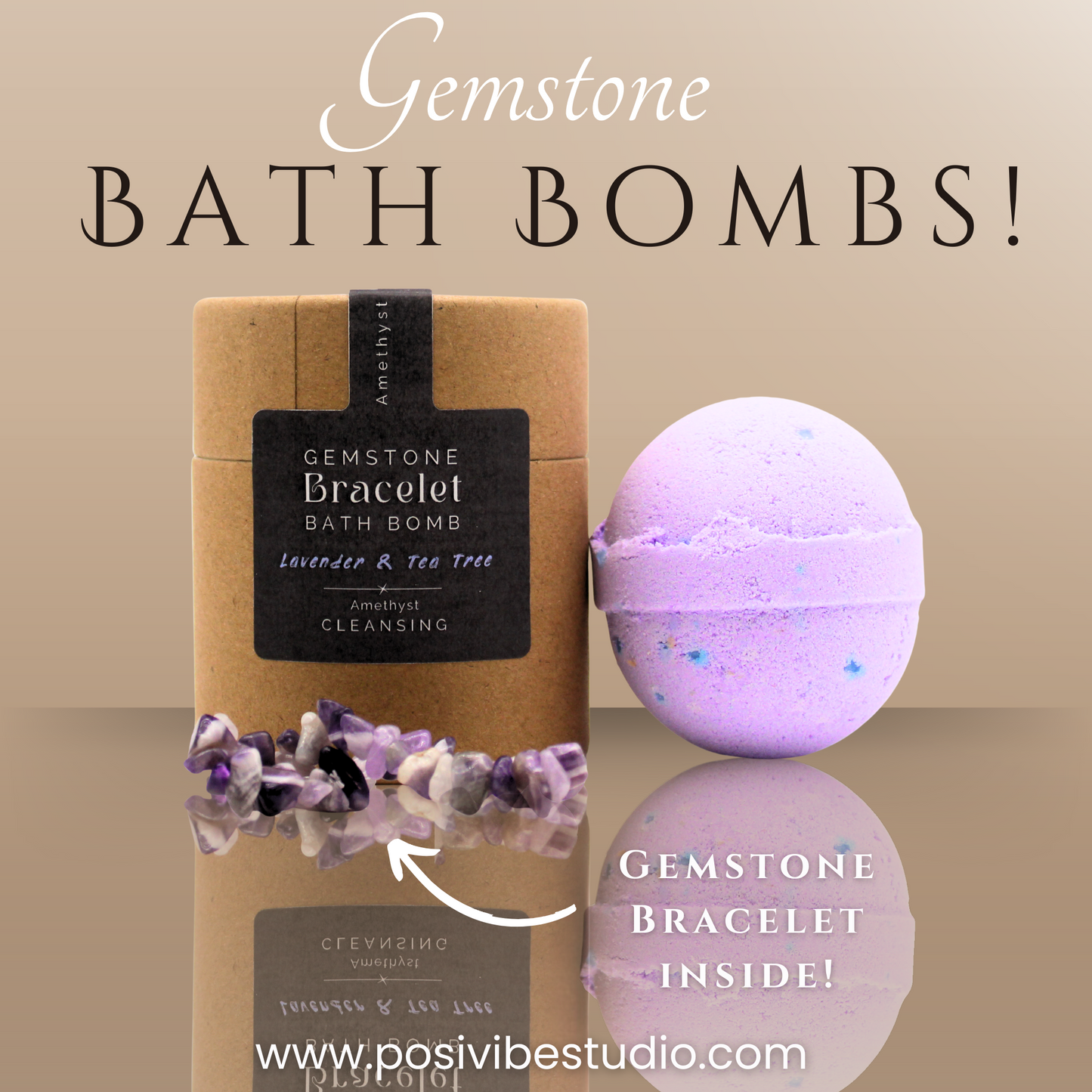 Amethyst Gemstone Bracelet Bath Bomb - Lavender & Tea Tree