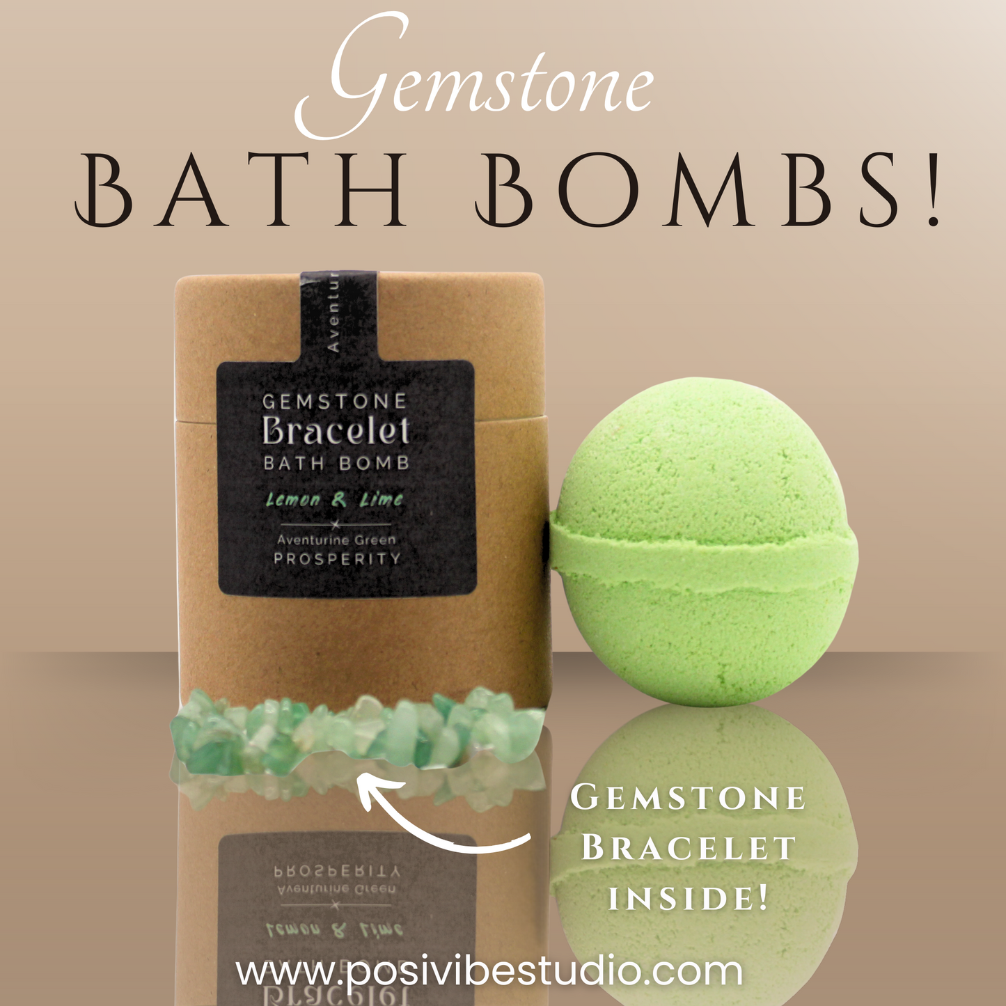 Green Aventurine Gemstone Bracelet Bath Bomb - Lemon & Lime
