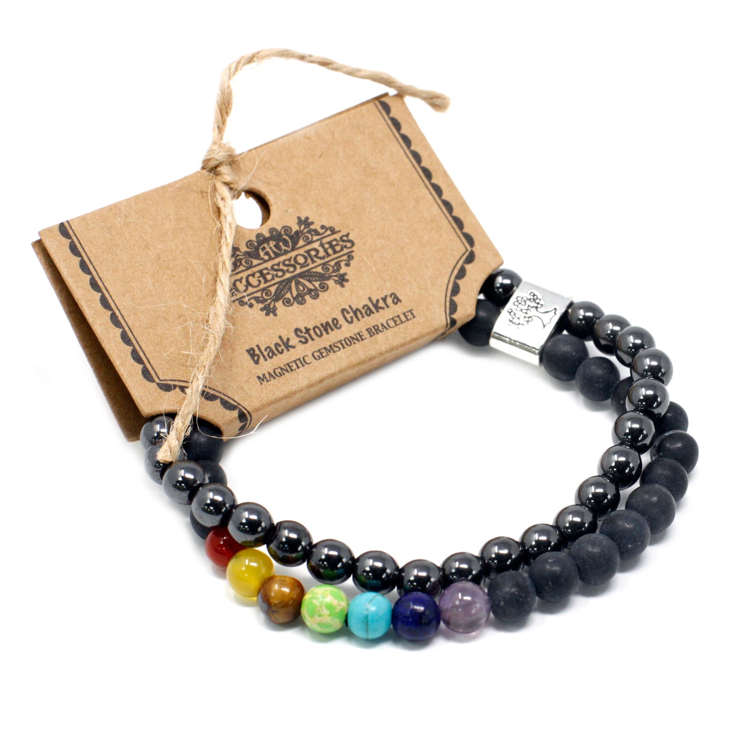 Chakra Healing Lava Stone and Hematite Bracelet Set with Chakra Beads - Magnetic Gemstone Bracelet