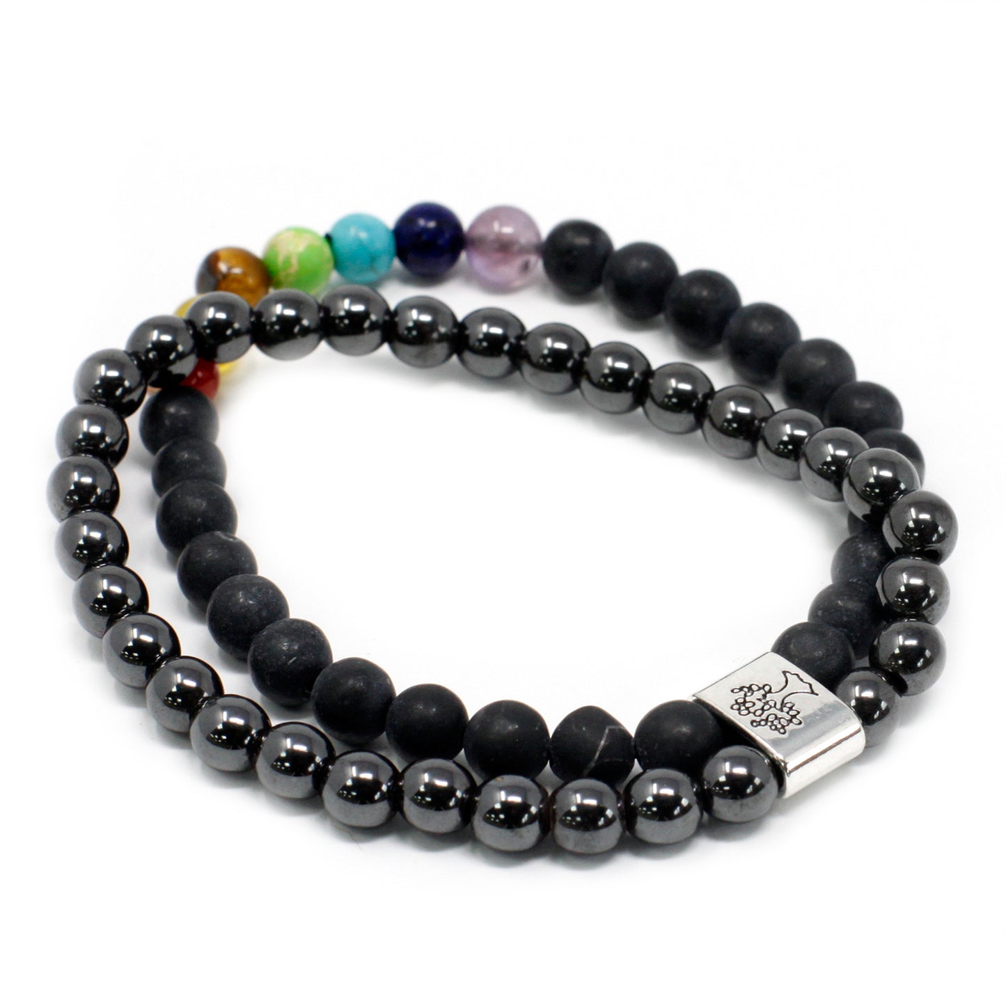 Chakra Healing Lava Stone and Hematite Bracelet Set with Chakra Beads - Magnetic Gemstone Bracelet