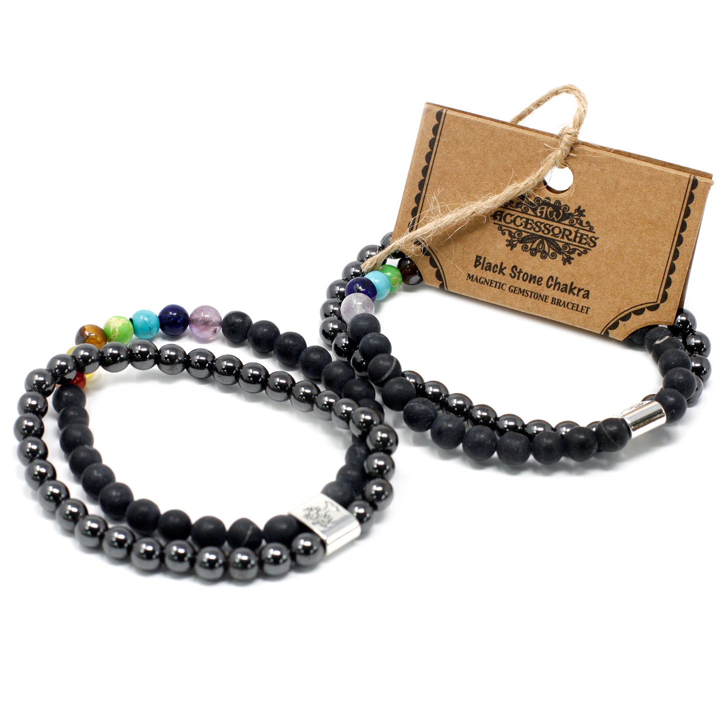 Chakra Healing Lava Stone and Hematite Bracelet Set with Chakra Beads - Magnetic Gemstone Bracelet