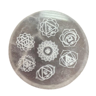 Selenite Charging Plate with Chakra Design - 8cm Round