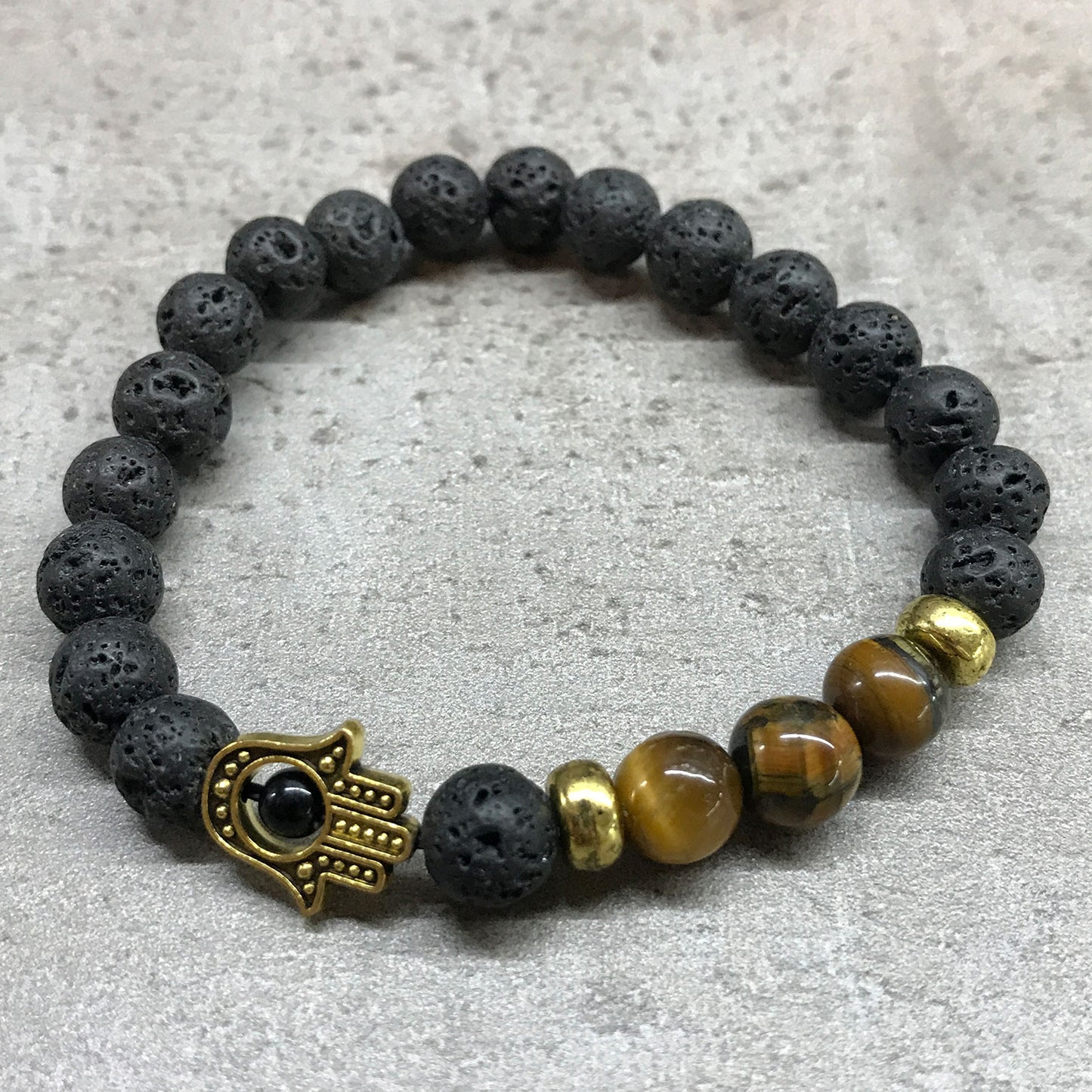 Hamsa Tiger-eye - Lava Stone Bracelet