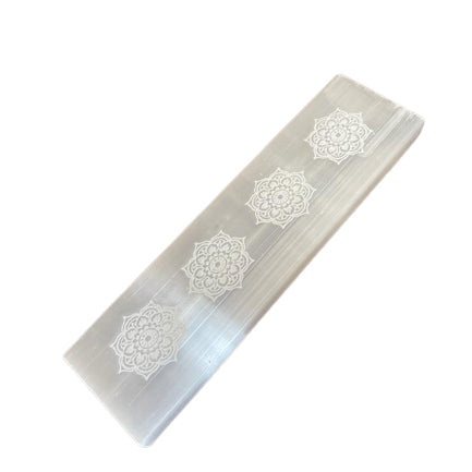 Selenite Charging Plate with Mandala Design - 15cm Flat Bar