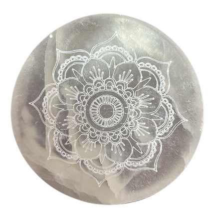 Selenite Charging Plate with Mandala Design - 8cm Round