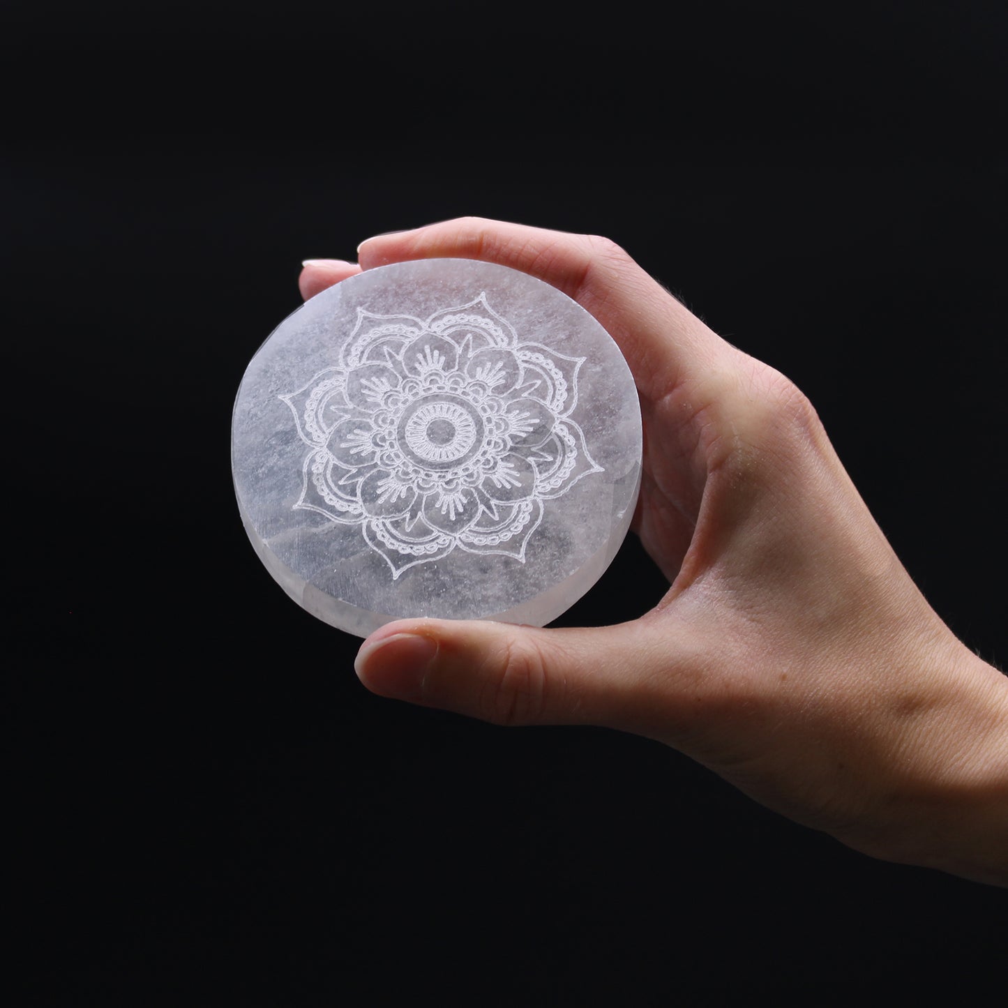 Selenite Charging Plate with Mandala Design - 8cm Round