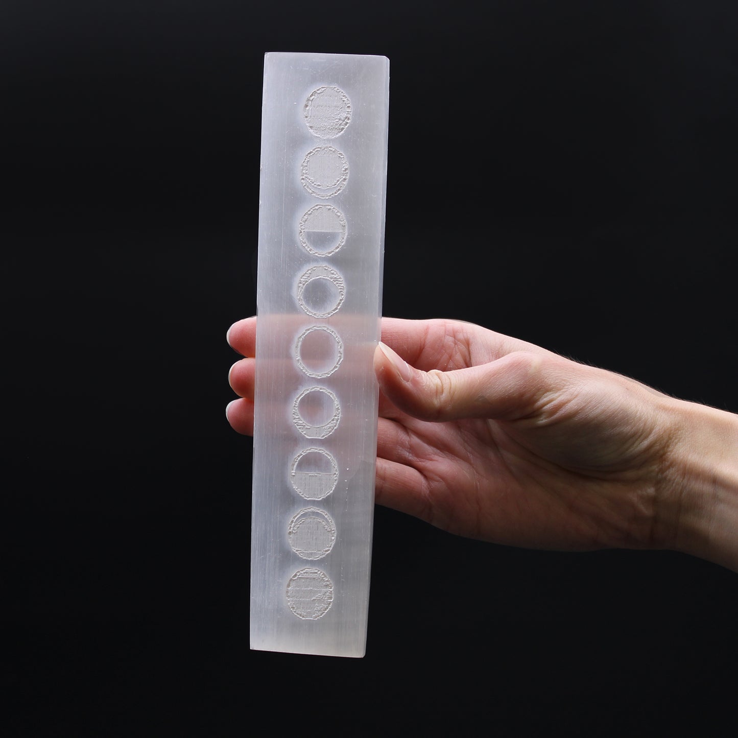 Selenite Charging Plate with Moon Phases - 20cm Flat Bar