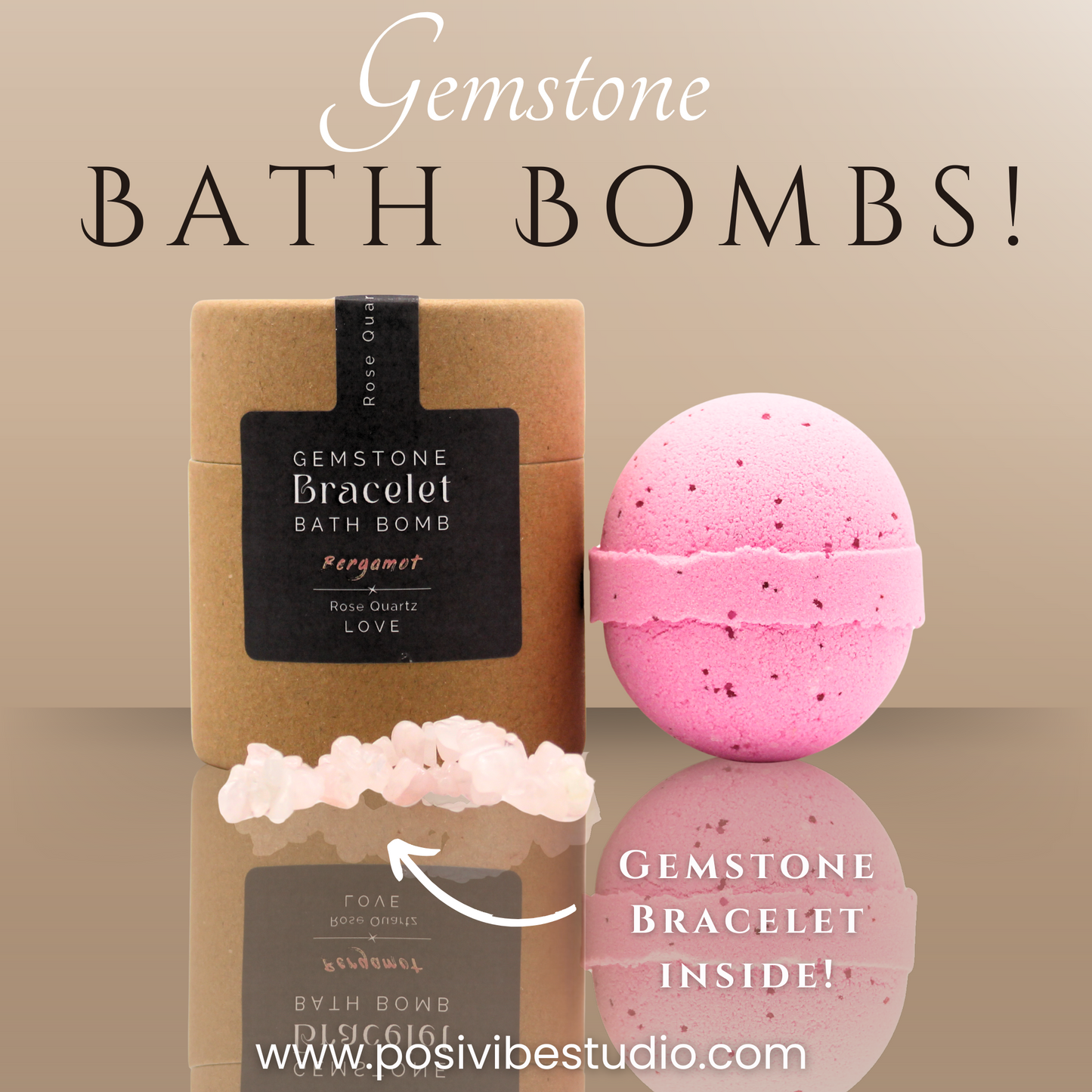 Rose Quartz Gemstone Bracelet Bath Bomb - Bergamot