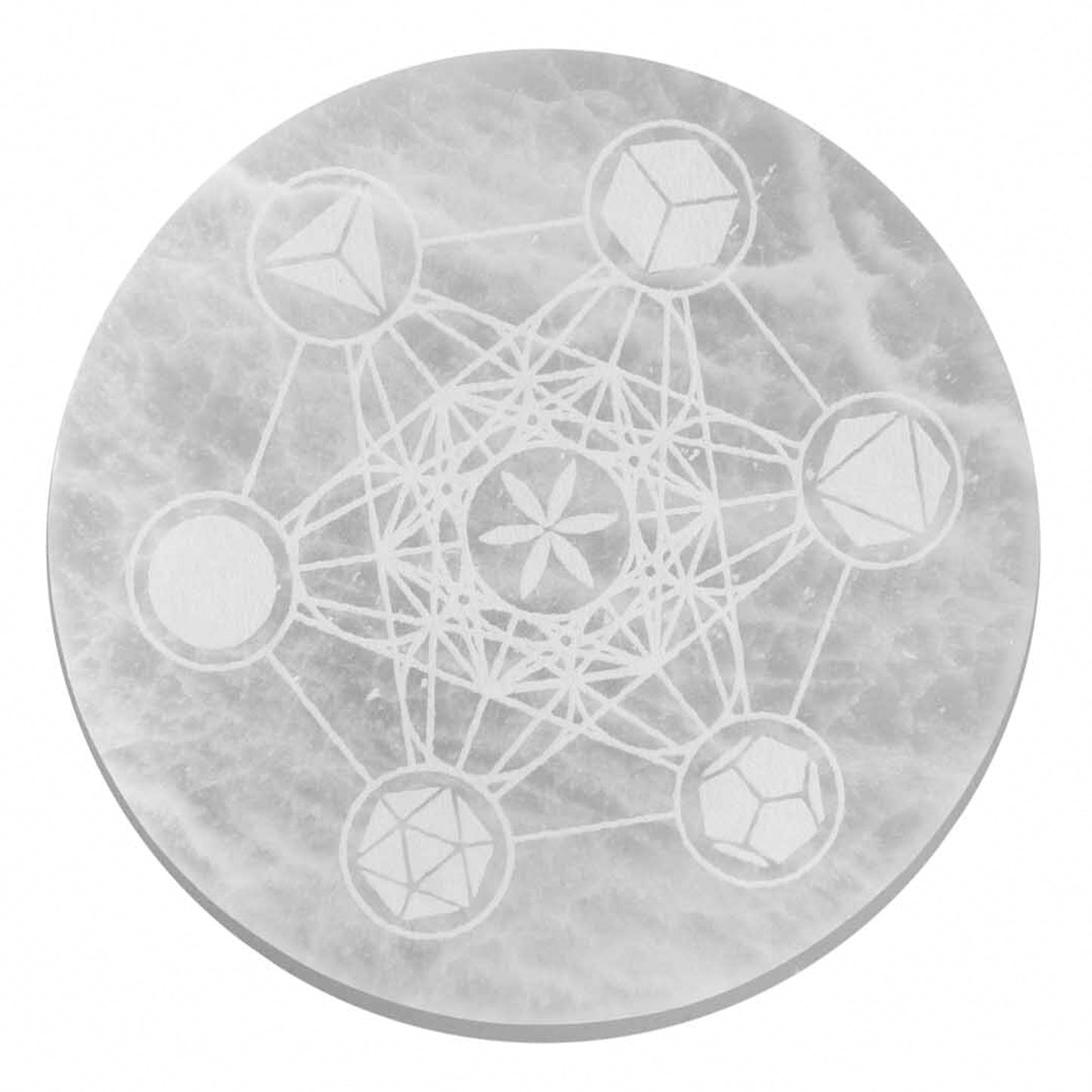 Selenite Charging Plate with Sacred Geometry Design - 18cm Round