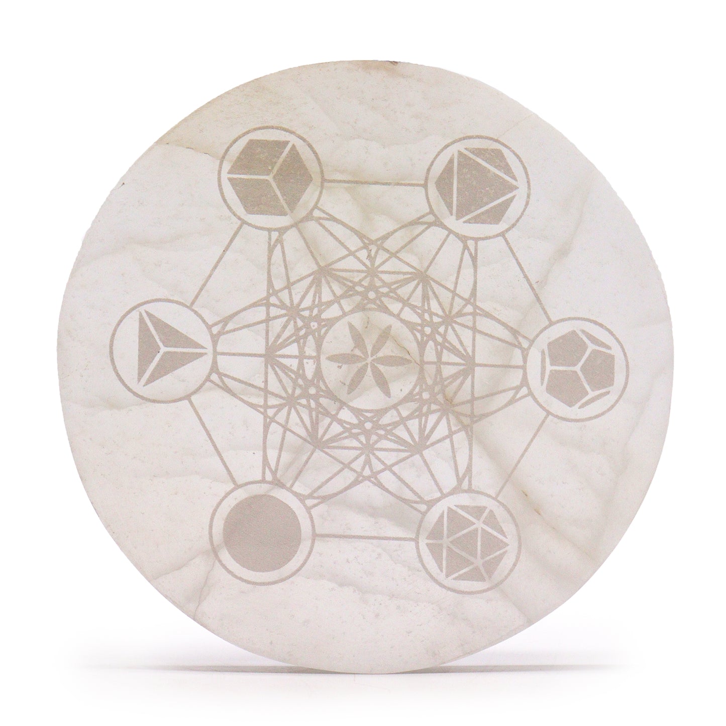 Selenite Charging Plate with Sacred Geometry Design - 18cm Round