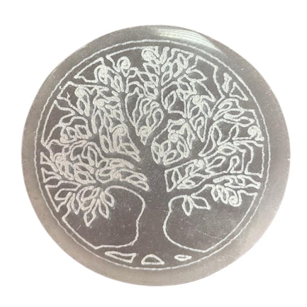 Selenite Charging Plate with Tree of Life Design - 8cm Round