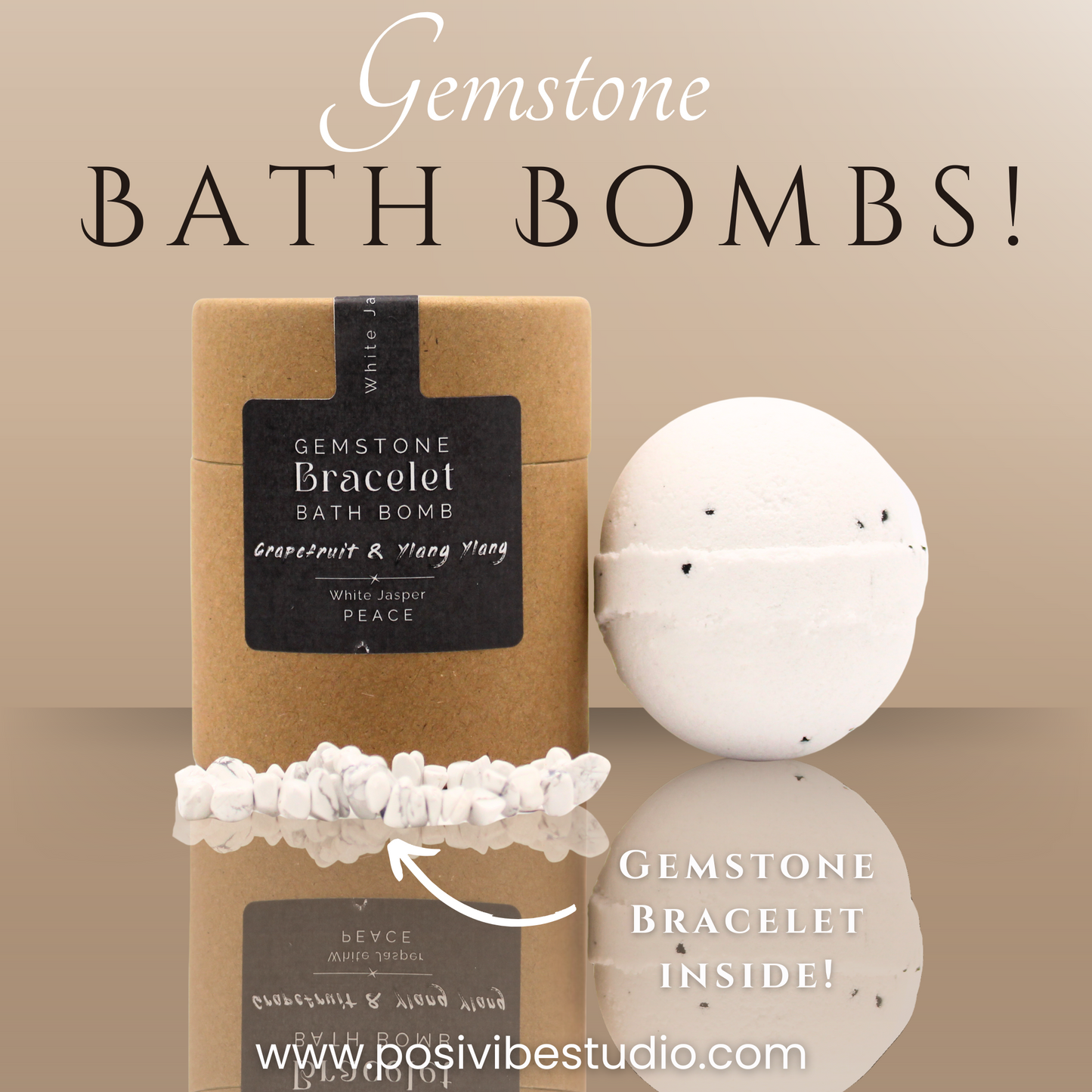 White Jasper Gemstone Bracelet Bath Bomb - Grapefruit & Ylang Ylang