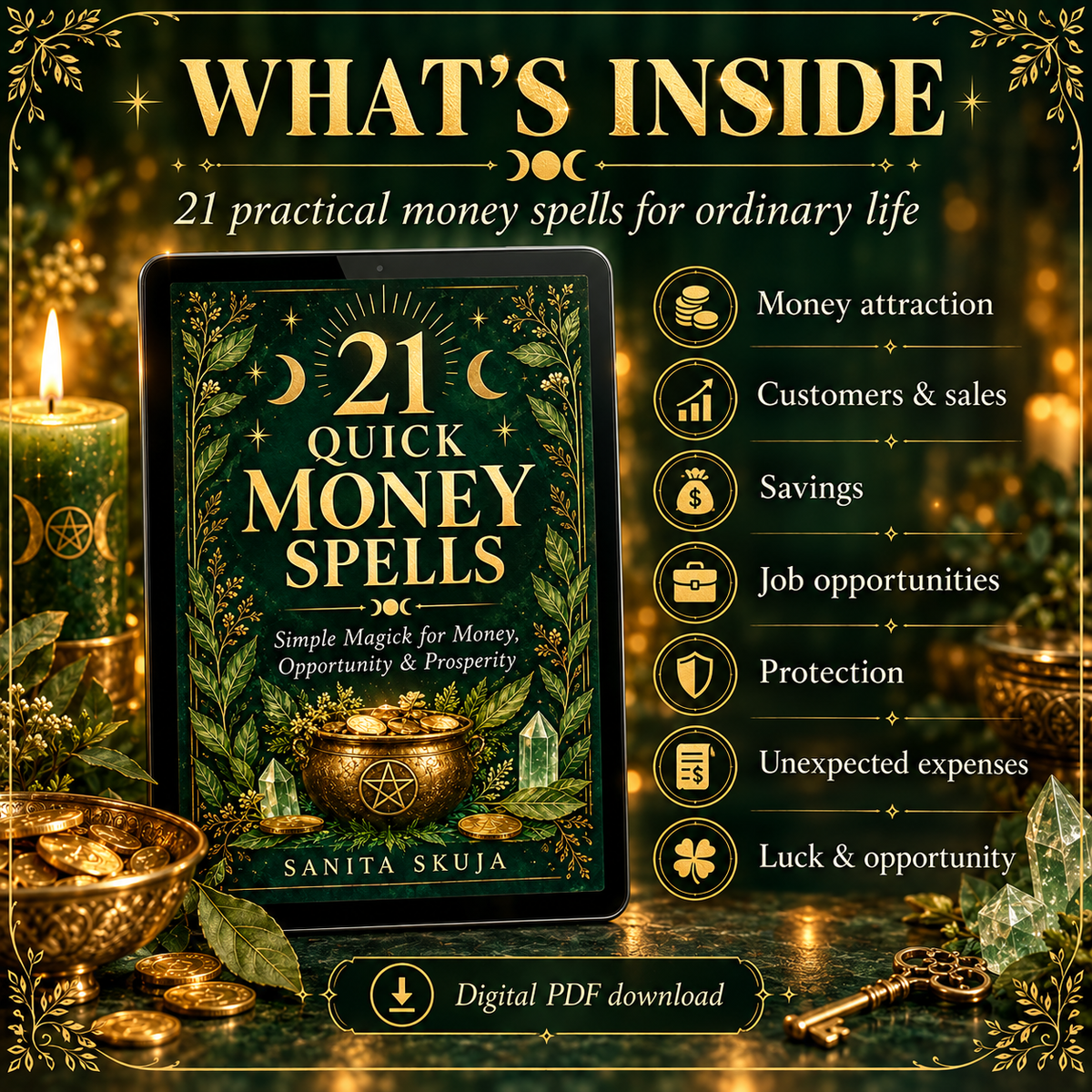 21 Quick Money Spells —  Simple Magick for Money, Opportunity & Prosperity - Digital PDF Ebook