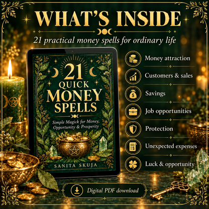 21 Quick Money Spells —  Simple Magick for Money, Opportunity & Prosperity - Digital PDF Ebook