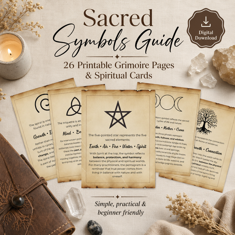 Sacred Symbols Guide – Printable Grimoire Pages & Spiritual Cards