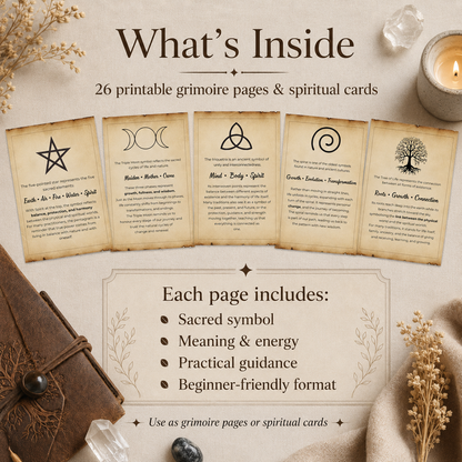 Sacred Symbols Guide – Printable Grimoire Pages & Spiritual Cards