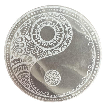 Selenite Charging Plate with Feng Shui Design - 18cm Round