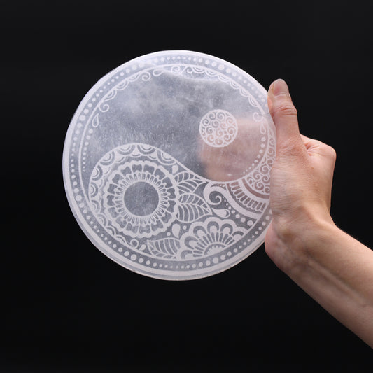 Selenite Charging Plate with Feng Shui Design - 18cm Round