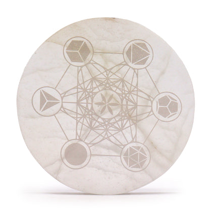 Selenite Charging Plate with Sacred Geometry Design - 18cm Round