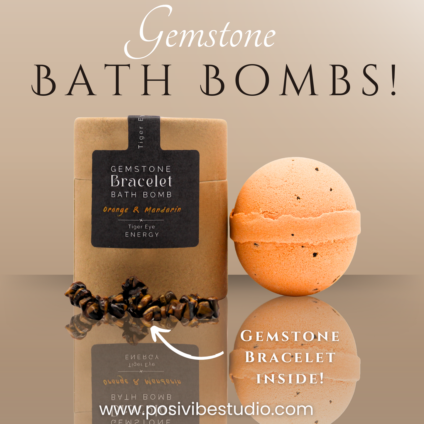 Tiger Eye Gemstone Bracelet Bath Bomb - Orange & Mandarin